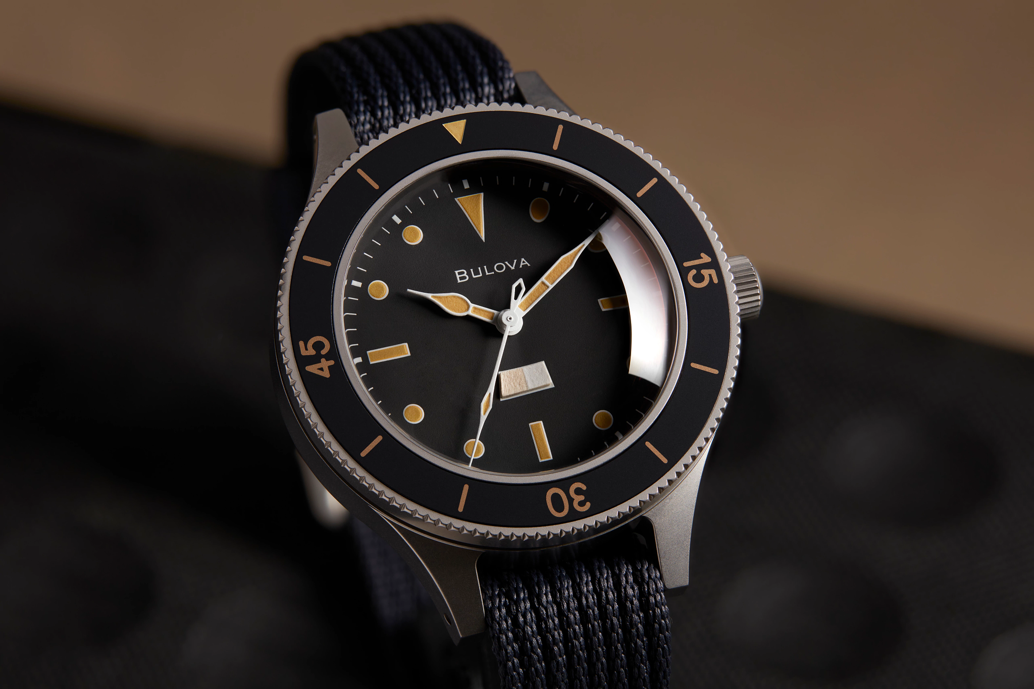 Black Dial Nylon Strap MIL SHIPS 98A266 | Bulova